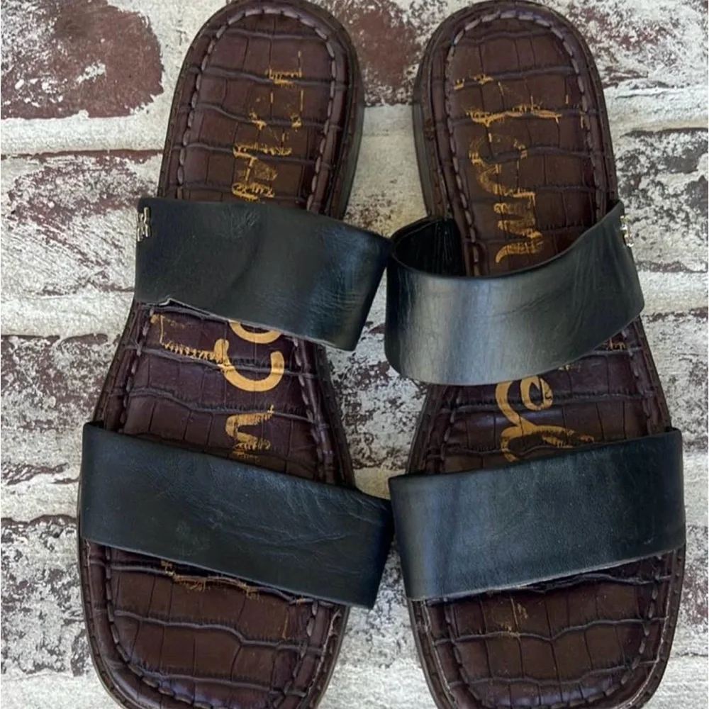 Sam Edelman Black Double Strap Men's Slide Sandals with Brown Croc Footbed